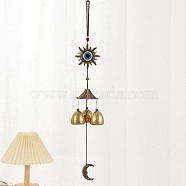 Evil Eye Style Brass Wind Chime, for Garden Courtyard Hanging Decoration, Sun, 440x65mm(PW-WG39411-03)