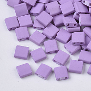 2-Hole Glass Seed Beads, Rubberized Style, Rectangle, Plum, 5x4.5~5.5x2~2.5mm, Hole: 0.5~0.8mm(SEED-S023-31C-10)