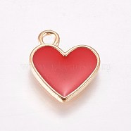 Alloy Enamel Charms, Heart, Light Gold, Red, 13x11.5x1.6mm, Hole: 1.6mm(X-PALLOY-F248-061LG-03)
