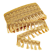 Filigree Corrugated Lace Ribbon, with Tassel, for Clothing Accessories, Gold, 2-1/8 inch(55mm), about 21.87 Yards(20m)/Card(OCOR-WH0066-96)