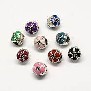 Alloy Enamel Flower Large Hole Style European Beads, Antique Silver, Mixed Color, 10x11mm, Hole: 4mm(X-MPDL-R036-51)