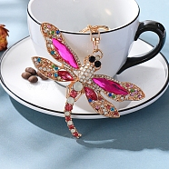 Alloy Rhinestone Keychain, Dragonfly, Fuchsia, 120mm(PW-WGCC421-05)