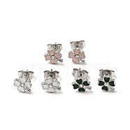 Enamel Clover with Crystal Rhinestone Stud Earrings with 316 Surgical Stainless Steel Pins, Stainless Steel Color Plated 304 Stainless Steel Jewelry for Women, Mixed Color, 8.5x7mm, Pin: 0.8mm(EJEW-A081-12P)