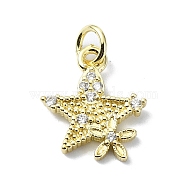 Brass Micro Pave Clear Cubic Zirconia Charms, Star, 15x12x1.5mm, Hole: 3mm(KK-H475-59G-11)