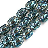 Electroplate Glass Beads Strands, Flower, Cadet Blue, 12x10x6~6.5mm, Hole: 1mm, about 55pcs/strand, 26.93''(68.4cm)(EGLA-T021-05F)