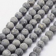 Natural Map Stone/Picasso Stone/Picasso Jasper Beads Strands, Frosted, Round, 7.5~8mm, Hole: 1mm, about 47pcs/strand, 15.3 inch(39cm)(X-G-F518-16-8mm)