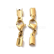 Ion Plating(IP) 304 Stainless Steel Lobster Claw Clasps with Cord Ends, Real 18K Gold Plated, 32mm, Inner Diameter: 3.5mm(STAS-H179-02G)