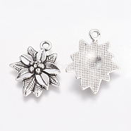 Tibetan Style Alloy Pendants, Lead Free & Cadmium Free, Poinsettia, for Christmas, Antique Silver, 28x23x5mm, Hole: 2mm(X-TIBEP-GC120-AS-RS)
