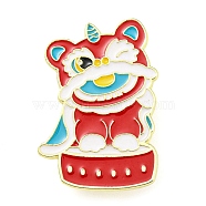 Chinese Style Dancing Lion Enamel Pins, Golden Tone Alloy Brooches for Women, Colorful, 34.5x25x1.5mm(JEWB-Q032-02B)