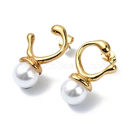 Ion Plating(IP) 304 Stainless Steel Twist Ring Stud Earrings, with Round Plastic Pearl, Golden, 27.5x18mm(EJEW-G375-06G)