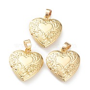 Brass Locket Pendants, Photo Frame Pendants for Necklaces, Long-Lasting Plated, Heart with Flower, Real 18K Gold Plated, 22.5x19.5x6mm, Hole: 4x3mm, 13.5x11mm Inner Diameter(KK-P199-16G)