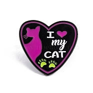 Animal Enamel Pins, Black Alloy Brooches for Backpack Clothes, Cat, Heart, 28x30x1.5mm(JEWB-P041-D01)
