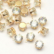 Cubic Zirconia Charms, with Brass Findings, Light Gold, 10x9x6mm, Hole: 1mm(X-ZIRC-R007-057B-03)