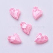 Acrylic Pendants, Imitation Pearl, Heart, Faceted, Pink, 11x9x4mm, Hole: 0.5mm(MACR-P120-11mm-P26)