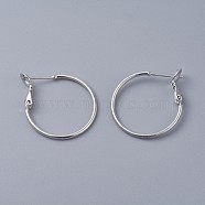 Brass Hoop Earrings, Ring, Platinum, 24x1.5mm, Pin: 0.7mm(KK-I665-26B-P)
