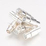 Brass Locking Tube Magnetic Clasps, Column, Silver Color Plated, 15x6mm, Hole: 4mm(MC078-S)