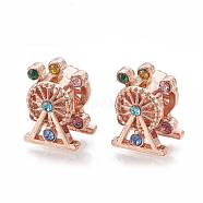 Alloy European Beads, Large Hole Beads, with Rhinestone, Ferris Wheel, Colorful, Rose Gold, 15x11.5x10.5mm, Hole: 5mm(MPDL-S066-004RG)