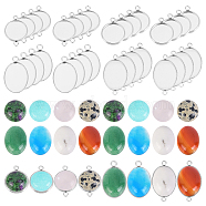 DIY Flat Round & Oval Stone Pendant Making Kit, Including 304 Stainless Steel Pendant Cabochon Settings, Natural Mixed Stone Cabochons, Mixed Color, Settings: 32pcs/box(DIY-UN0003-08)