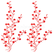 Cotton Embroidery Ornament Accessories, Appliques, Flower, Red, 450~470x1mm(AJEW-WH0504-32B)