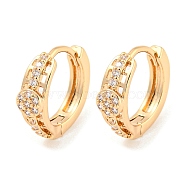 Brass Micro Pave Cubic Zirconia Hoop Earrings, Flat Round, Light Gold, 13x4mm(EJEW-A107-04B-KCG)