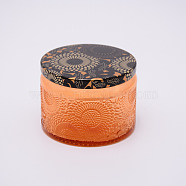 Glass Storage Box, Container for Jewelry, Aromatherapy Candle, Candy Box, with Slip-on Lid, Flower Pattern, Orange, 7.1x5.2cm, Capacity: 125ml(4.23 fl. oz)(CON-WH0072-27E)