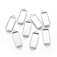 304 Stainless Steel Cabochon Connector Settings, Plain Edge Bezel Cups, Rectangle, Stainless Steel Color, Tray: 25x10mm, 34x11x2mm, Hole: 2mm(STAS-F222-032)