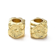 Rack Plating Alloy Beads, Long-Lasting Plated, Lead Free & Cadmium Free, Cube with Flower, Real 18K Gold Plated, 6x6x6mm, Hole: 3.2mm(PALLOY-D024-07A-G)