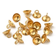 304 Stainless Steel Bead Cap Pendant Bails, for Globe Glass Bubble Cover Pendant Making, Half Round, Real 18K Gold Plated, 10x7.5mm, Hole: 3mm, 9.6mm inner diameter(STAS-I192-01E-G)