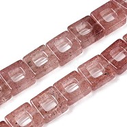 Natural Strawberry Quartz Beads Strands, Hollow Square, 10x10x3~4mm, Hole: 1mm, about 20pcs/strand, 8.07 inch(20.5cm)(G-N342-103)