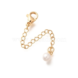 Brass End with Chain, with ABS Plastic Imitation Pearl, Real 18K Gold Plated, 65mm(KK-C085-13G)