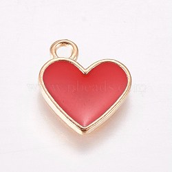 Alloy Enamel Charms, Heart, Light Gold, Red, 13x11.5x1.6mm, Hole: 1.6mm(X-PALLOY-F248-061LG-03)