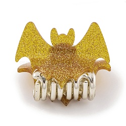 Halloween Bat Acrylic Claw Hair Clips for Women Girls, with Glitter Powder, Gold, 34.5x51x39.5mm(PHAR-A012-06C)