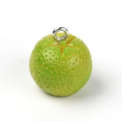 Opaque Resin Pendants, with Platinum Plated Iron Finding, Imitation Fruit, Tangerine, Green, 16x15mm, Hole: 2mm(RESI-WH0002-11)