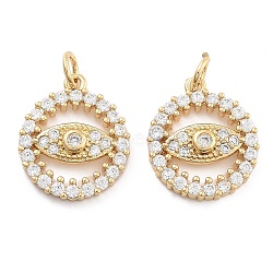 Brass Pave Cubic Zirconia Pendants, with Jump Ring, Golden, Eye, 17x14x3mm, Hole: 5mm(KK-U009-10C-G)