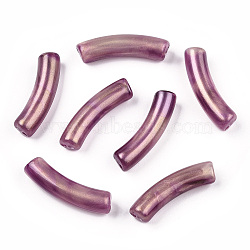 Opaque Acrylic Beads, Two Tone Color, with Glitter Powder, Curved Tube, Old Rose, 32x10x8mm, Hole: 1.8mm, about 345pcs/500g(MACR-N009-020G)