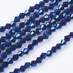 1 Strand Electroplate Glass Beads Strands, Full Plated, Faceted, Bicone, Blue, 3x3mm, Hole: 1mm, about 128~135pcs/strand, 12.2 inch(X-EGLA-J026-3mm-F18)
