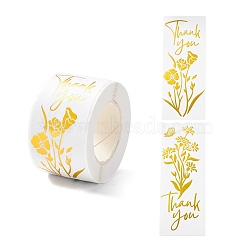 Thank You Stickers Roll, Rectangle Paper Gift Tag Stickers, Adhesive Labels Stickers, Flower Pattern, 3.3cm, Stickers: 80x30x0.1mm, about 120pcs/roll(DIY-O021-04B)