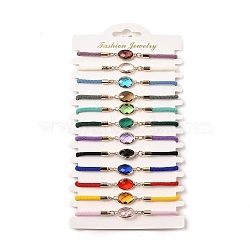 12Pcs 12 Colors Polyester Bracelets, Brass Glass Links Jewelry for Women, Mixed Color, Oval, 7-5/8 inch(19.5cm), End Extender: 60mm(BJEW-P340-13I-G)