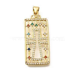 Rack Plating Brass Micro Pave Cubic Zirconia Pendants, Long-Lasting Plated, Lead Free & Cadmium Free, Cross, 35.5x15x2.5mm, Hole: 5x3mm(KK-L226-030G-03)