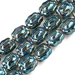 Electroplate Glass Beads Strands, Flower, Cadet Blue, 12x10x6~6.5mm, Hole: 1mm, about 55pcs/strand, 26.93''(68.4cm)(EGLA-T021-05F)