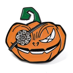 Halloween Pumpkin Pirate Enamel Pins, Alloy Crystal Rhinestone Brooch for Backpack Clothes, Dark Orange, 27x29x1.5mm(JEWB-P043-03C)