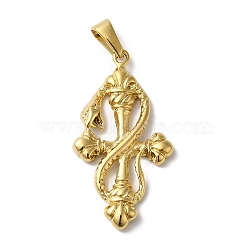 PVD Vacuum Plating 304 Stainless Steel Pendants, Cross with Snake Charm, Golden, 38x20x3.5mm, Hole: 3.5mm(STAS-B069-08G)