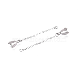 Anti-Tarnish Rhodium Plated 925 Sterling Silver Snap on Bails Chain Extenders, Platinum, 42x3mm, Clasp: 10X3mm, Pin: 0.8mm(STER-N016-19P)