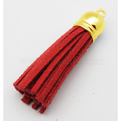 Golden Brass Suede Tassels for Cell Phone Straps Making, Red, 55~65x12mm, Hole: 1.5mm(FIND-H004-6G)