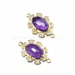 Natural Amethyst Connector Charms, Oval Links, with Light Gold Metal Finding, 25x16x7mm(PW-WGBE7B8-02)