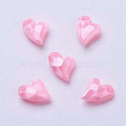 Acrylic Pendants, Imitation Pearl, Heart, Faceted, Pink, 11x9x4mm, Hole: 0.5mm(MACR-P120-11mm-P26)