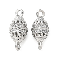 Brass Micro Pave Cubic Zirconia Connector Charms, Grenade Shape, Platinum, 14.5x6mm, Hole: 1.4mm(KK-U056-25P)