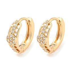 Brass Micro Pave Cubic Zirconia Hoop Earrings, Flat Round, Light Gold, 13x4mm(EJEW-A107-04B-KCG)