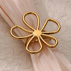 304 Stainless Steel Cuff Open Rings, Golden, Flower, Inner Diameter: Adjustable(FS-WG20BFD-01)