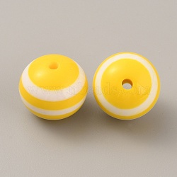 Opaque Resin Beads, Round with Stripe Pattern, Yellow, 20mm, Hole: 3mm(RESI-TAC0005-012A)